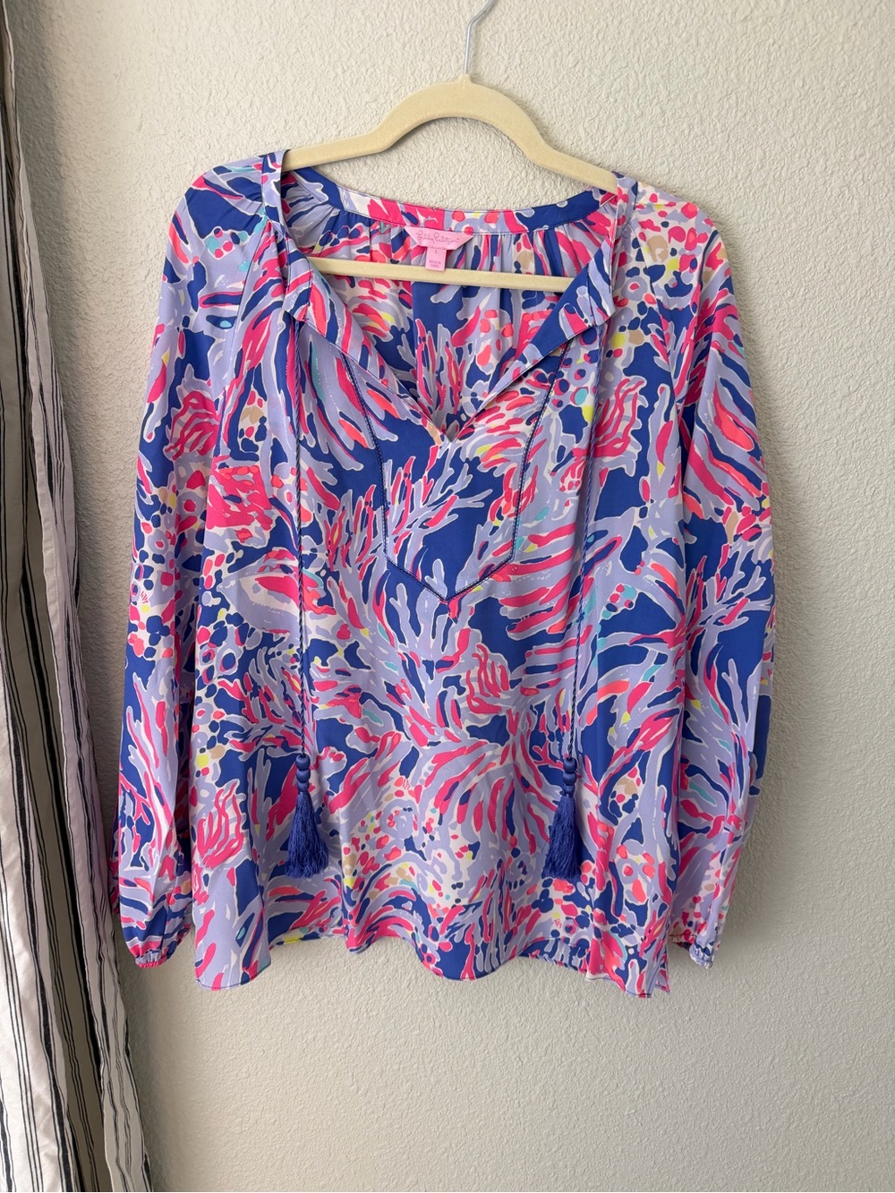 Lilly Pulitzer "Saria" silk top in Shrimply Chic Sz large